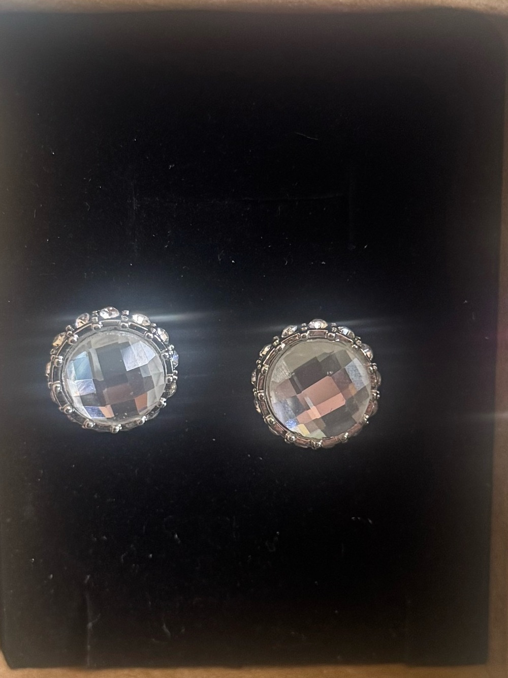 Silver-Tone Clear Crystal Halo Stud Earrings